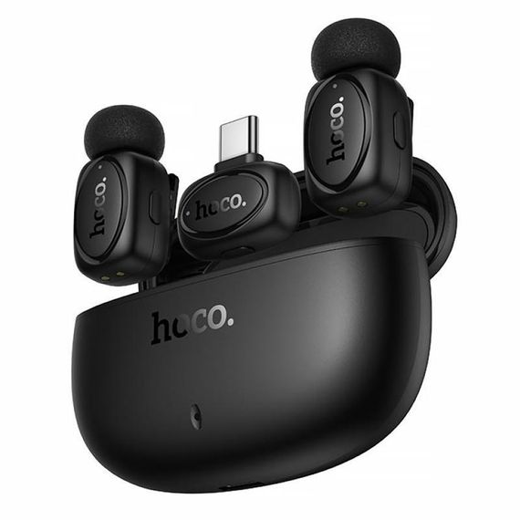 Петличный беспроводной микрофон Hoco L19 Graceful dual-mic 2in1 (Lightning/Type-C) Black | Зображення 2