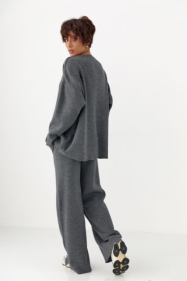 В'язаний костюм з вільною кофтою та широкими штанами - сірий цвет, ONE SIZE (є розміри) | Зображення 1