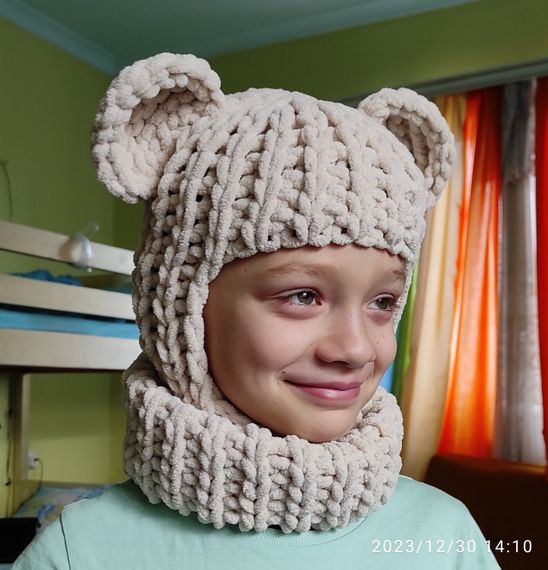 Балаклава колір 599 плюшева з вушками ведмедика | Зображення 2