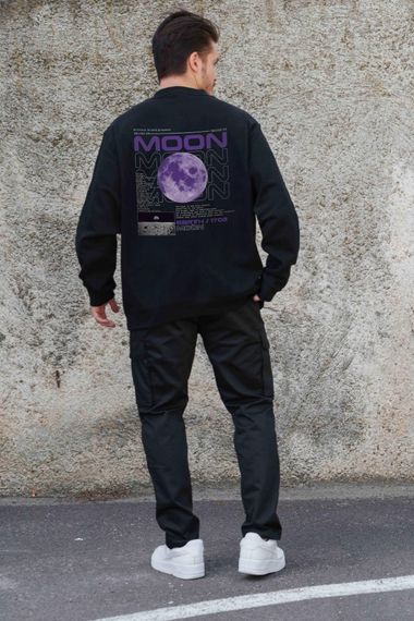 Утеплений оверсайз світшот на флісі з принтом Without Moon Black | Зображення 1