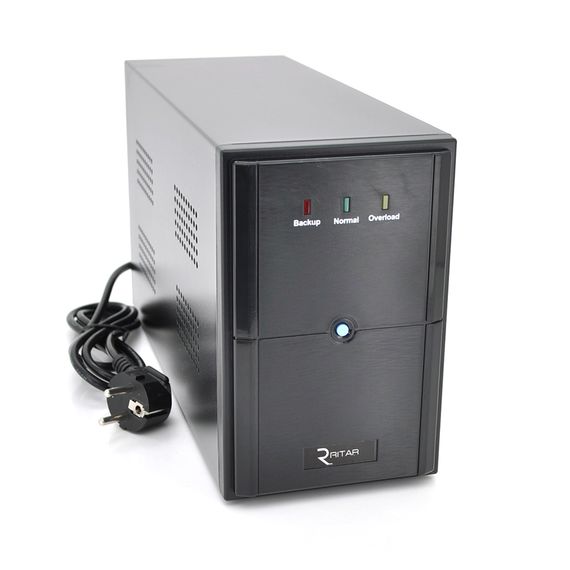 ДБЖ Ritar E-RTM1000 (600W) ELF-L, LED, AVR, 3st, 3xSCHUKO socket, 2x12V7Ah, metal Case  Q2 (405*195*285)  10 кг (340*120*190)