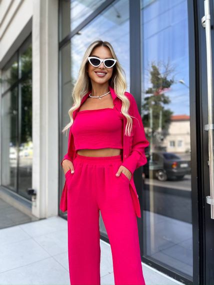 Женский летний костюм 4 в 1 рубашка, топ, брюки и шорты ZE1400 цвет розовый размер 46/48 | Зображення 1