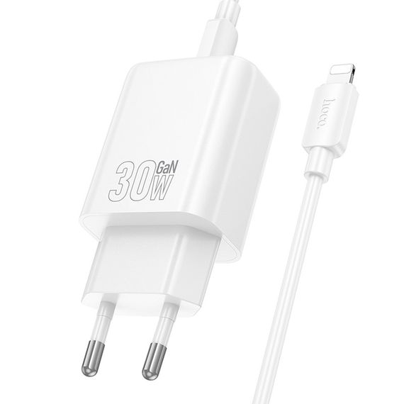 МЗП Hoco N63 Gentle PD30W+QC3.0 (1USB-A/1C) + кабель Type-C to Lightning White | Зображення 2