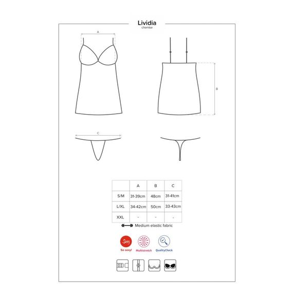 Рубашка мереживна із вставками із сіточки Obsessive Lividia стрінги в комплекті, бордовий, S/M sexstyle | Зображення 8