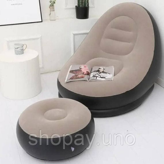 Надувне крісло з пуфом для відпочинку AIR SOFA велюрове Brown QY-86 | Зображення 7