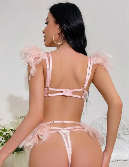 Сексуальний комплект білизни Star Night з пір'ям та ланцюжками, персиковий (без коробки) sexstyle | Зображення 3