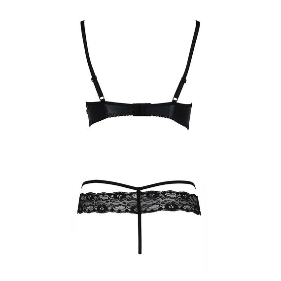 Комплект білизни Passion Exclusive NORTH SET XXL/XXXL, black, ліф і трусики з елементами під латекс | Зображення 5
