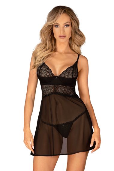 Сорочка Obsessive Chemeris babydoll Черная XL/2XL