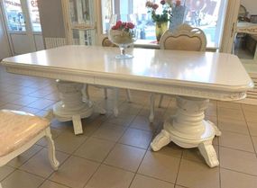 Классический раскладной деревянный стол P-718 белый с патиной Champagne Daming, 200-250-300х110х78 мм