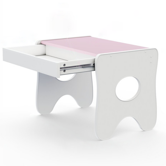 Зручний столик у дитячу кімнату 70×45×51, дитячий ігральний стіл із ящиком, білий з рожевим