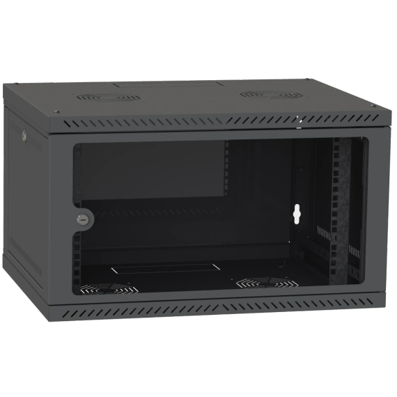 IPCOM 6U 600x450 Шафа телекомунікаційна двері скло (чорна) - Серверні шафи