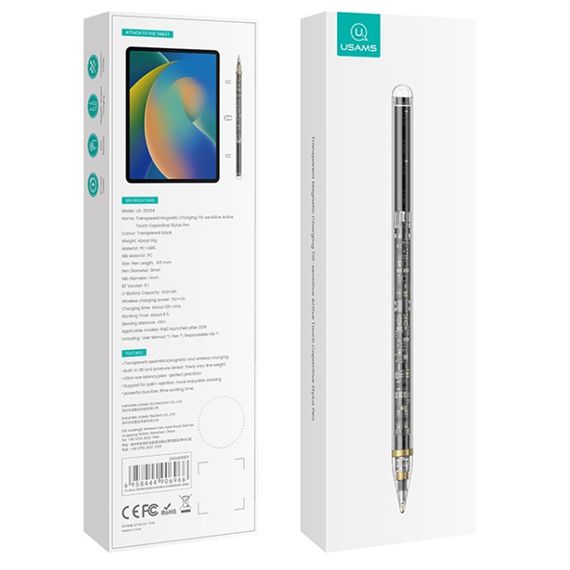 Стилус Usams US-ZB264 Transparent Magnetic Charding Tilt-sensitive Active Touch for iPad Transparent black | Зображення 6