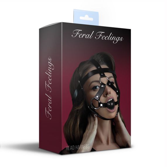 Маска-збруя з кляпом Feral Feelings Head Harness, шкіра | Зображення 1
