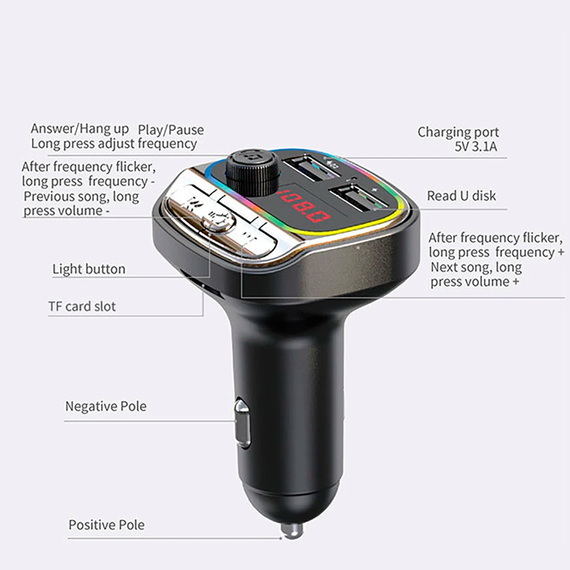 Автомобільний FM ФМ-модулятор Terra С21, Bluetooth 5.0, трансмітер | Зображення 6