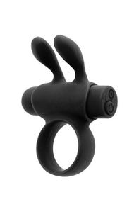 Эрекционное виброкольцо S Pleasures Premium Rabbit Ring, черное, со съемной вибропулей и ушками Sex Aura