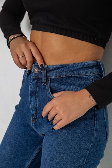 Джинси жіночі Mom-fit стрейч, колір синій, 244R1152 | Зображення 3