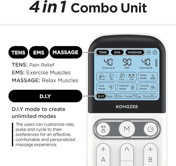 ЕМС-массажёр Аппарат для электростимуляции мышц Kongzee 4 в 1 Tens&Muscle Stimulator AS9026 импульсный ,красный | Зображення 1