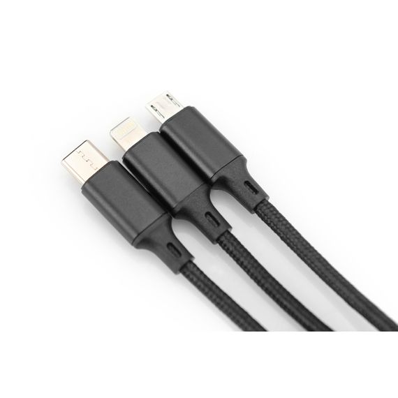 Дата кабель USB 2.0 AM to Lightning + Micro 5P + Type-C 1.0m charge only Digitus (AK-300160-010-S) | Зображення 3