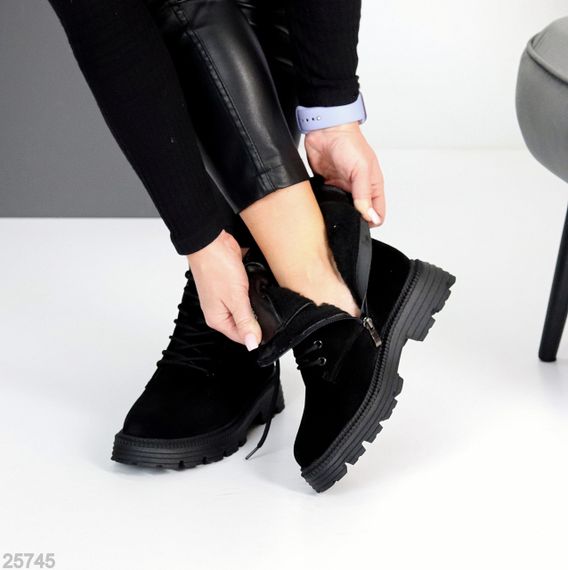 Базові чорні зимові черевики берці натуральна замша, блискавка + шнурівка | Зображення 8