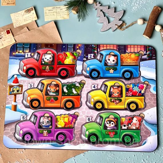 Деревянная игра с карточками "Животные на машинках" Ubumblebees (ПСФ132) PSF132 | Зображення 1