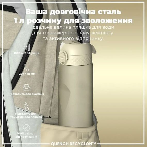 Пляшка для води ION8 1000 мл (ЕКО пляшка) BPA Free Creamy White (I8RF1000CWHI) | Зображення 4