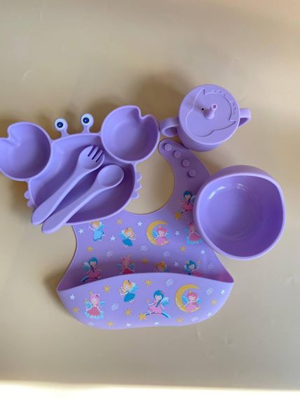 Набір дитячого силіконового посуду Краб Фіолетовий | Зображення 5