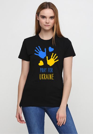 Футболка жіноча чорна з принтом "Pray for Ukraine", XL