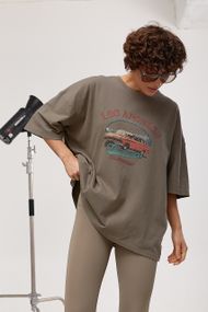 Футболка в стилі тай-дай із принтом авто - хакі цвет, ONE SIZE (є розміри)