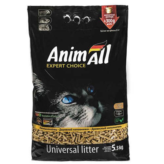 Древесный наполнитель AnimAll без аромата для кошек, 5,3 кг