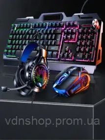 Игровой комплект клавиатура и мышь наушники коврик 4в1 Linmoni TF-400 Kit с RGB подсветкой для геймеров