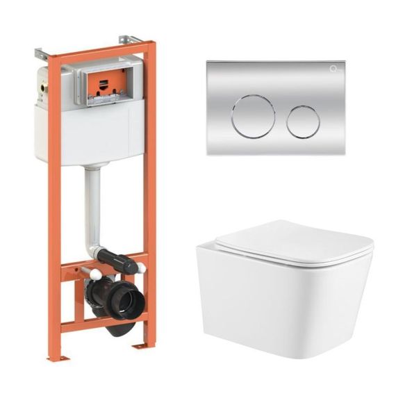 Готове рішення Qtap для ванної кімнати: підвісний унітаз Crow Ultra Quiet 490x360x290 + комплект інсталяції Nest 4 в 1 (кругла