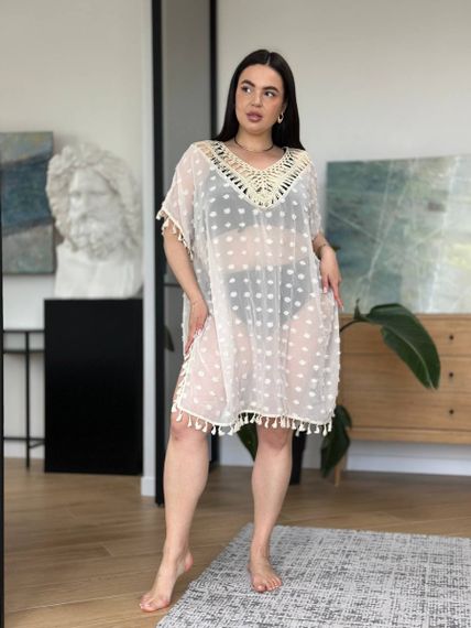 Пляжна бежева жіноча туніка PLUS SIZE | Зображення 6