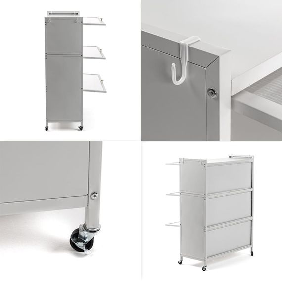 Шафа мобільна для зберігання розкладна триярусна з сталі світло-сіра 70*36*112,8см SW-00002116 | Зображення 4