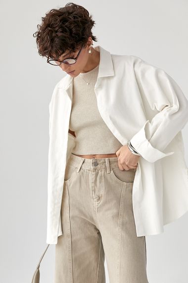 Вельветова класична сорочка - молочний цвет, ONE SIZE (є розміри) | Зображення 4