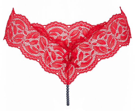 Мереживні трусики-стрінги з ниткою чорних перлів Bracli Ebony Night, Червоний, День закоханих, S, S, Маленький розмір