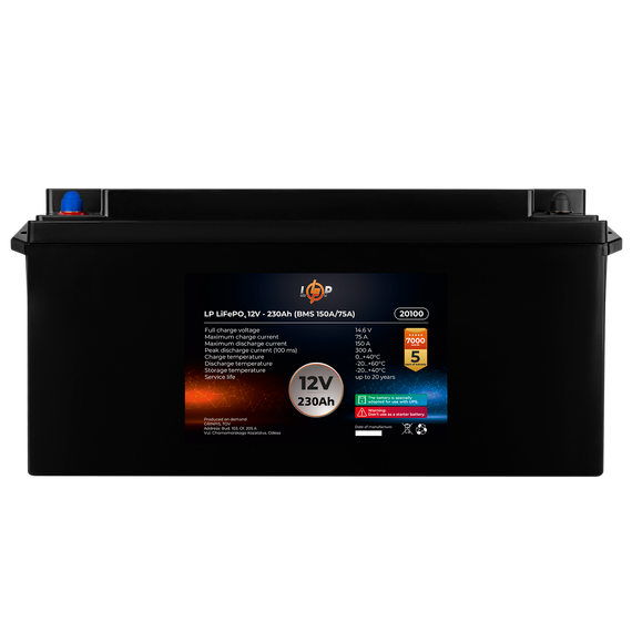 Акумулятор LP LiFePO4 12V-230 Ah (BMS 150A/75A) пластик для ДБЖ | Зображення 1