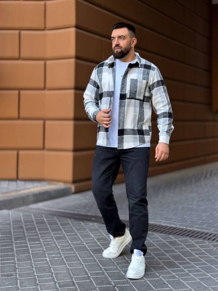 Тепла чоловіча байкова сорочка в клітку на ґудзиках розмір М колір сірий   Vi1048 | Зображення 1