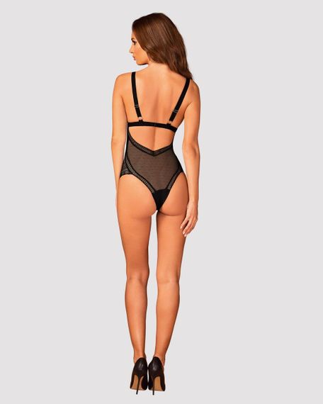Мереживне боді з декольте Obsessive Estiqua teddy M/L, чорне, широкі лямки Sex Aura | Зображення 3