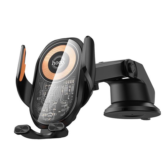 Автотримач HOCO HW34+ Wireless Charging 15W, кріплення на присосці, затискач 50-90мм, Black, Box | Зображення 2
