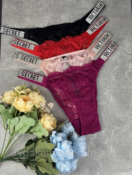 Жіночі трусики буферияна Victoria's Secret зі стразами, танга Вікторія Сікрет зі стразами М Червоний | Зображення 5