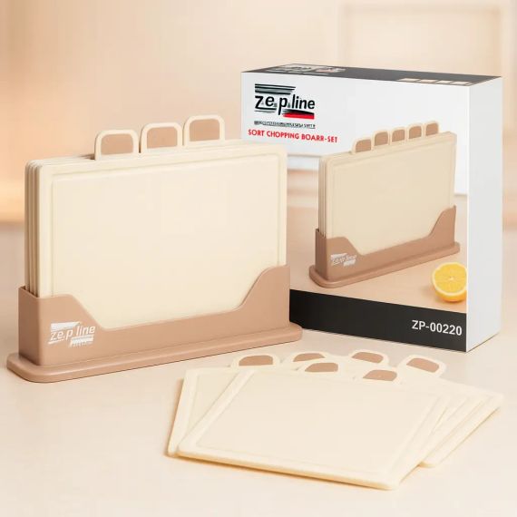 Кухонный набор досок Zepline ZP-00220 5 предметов, с подставкой бежевый | Зображення 2