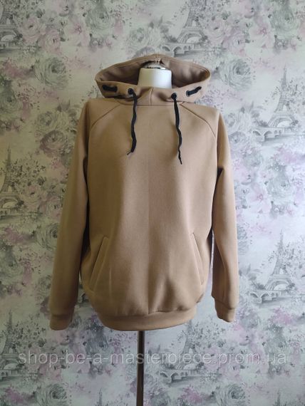 Худі чоловічий бежевий теплий зимовий толстовка з капюшоном футер тринитка з начосом 60