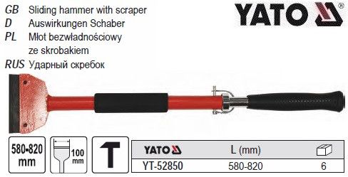 Скребок ударний для збивання твердих розчинів YATO : телескоп. ручка 58-82 см, сталеве лезо- 10 см YATO-52850
