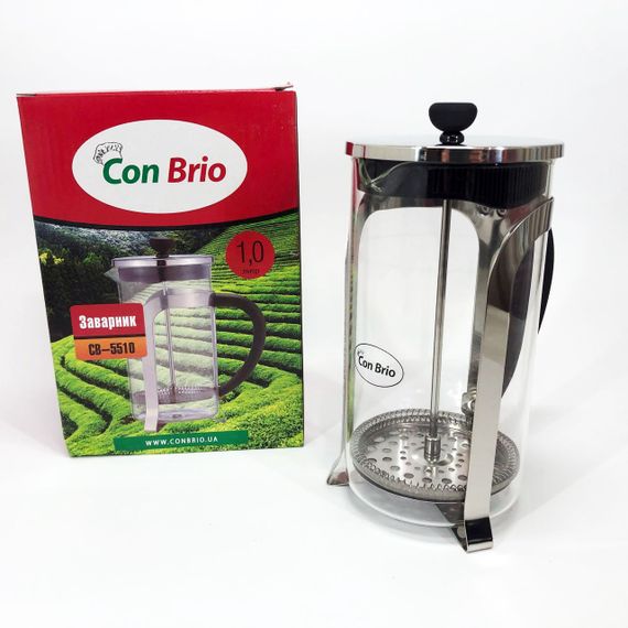 Френч-прес Con Brio 1000 мл скло нержавіюча сталь CB-5510, Чайник для заварювання трав, Заварник прозорий | Зображення 6