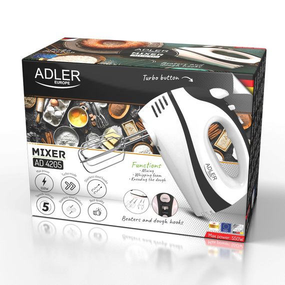 Миксер ручной Adler AD 4205, кухонный миксер 550 Вт, 5 скоростей, режим Turbo, чёрный | Зображення 9