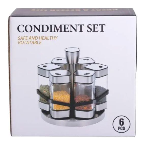 Набір для спецій 6 ємностей карусель для приправ на підставці Білий HP-1314 | Зображення 5