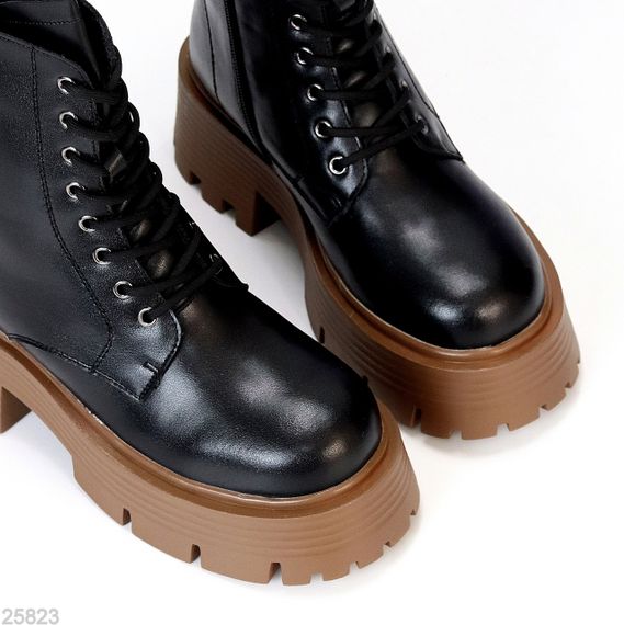 Молодіжні чорні шкіряні зимові черевики берці на масивній підошві карамель | Зображення 7