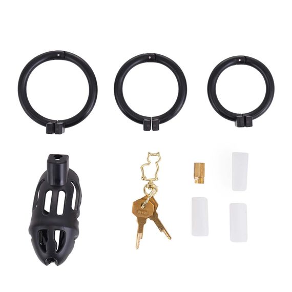 Клітка для пеніса LOCKINK SEVANDA Plastic Penis Chastity Cage, чорна, 3 кільця різних розмірів | Зображення 4