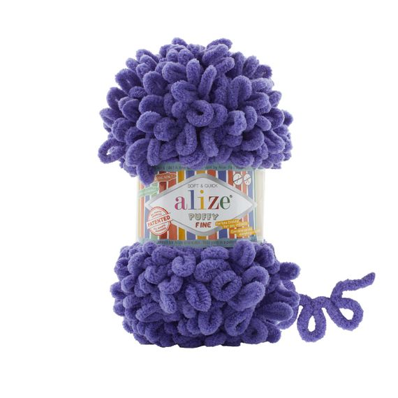 Пряжа ALIZE PUFFY FINE 851 фіолетовий алізе пуфі файн фантазійна нитка плюшева