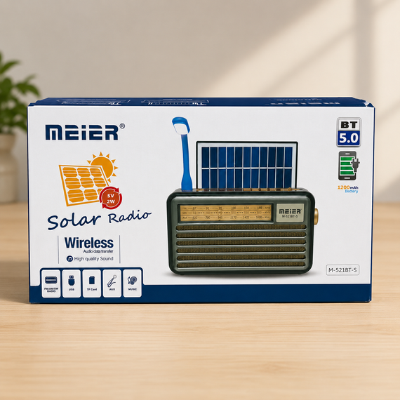 Портативный FM радиоприемник MEIER М-521BTS FM радио проигрыватель с флешкой USB на аккумуляторе с солнечной батареей | Зображення 3
